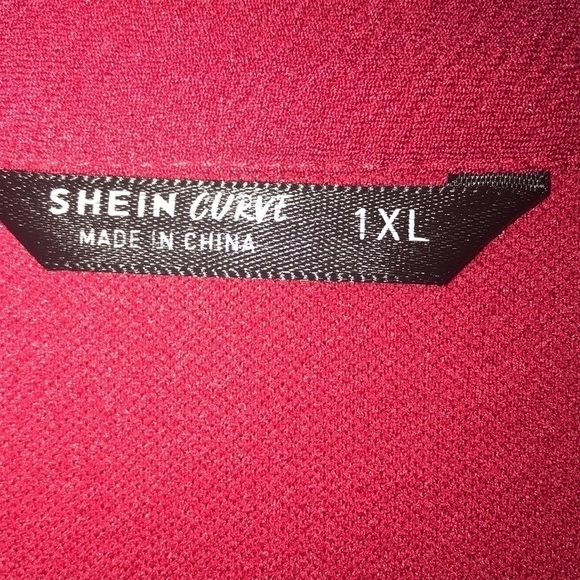Shein Curve Ruby Red V-Neck Tie Shirt Long Sleeve - Size 1XL - Picture 2 of 5